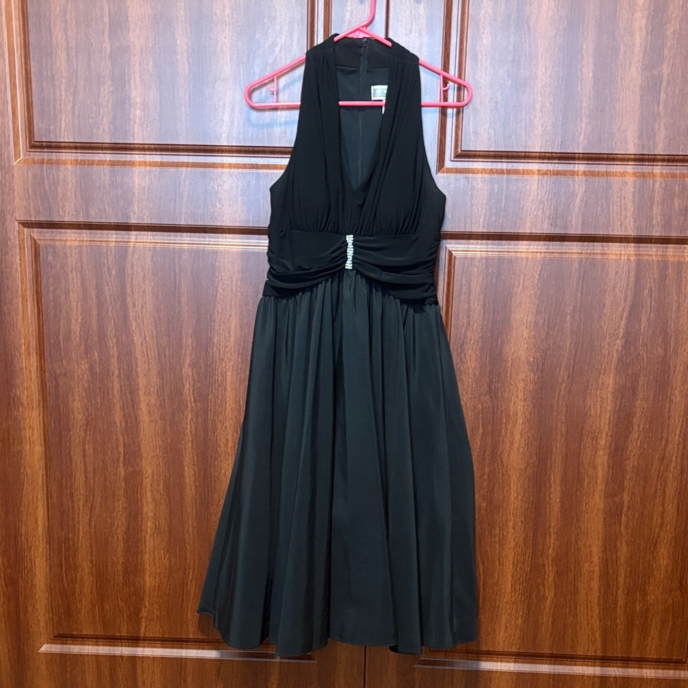 Jessica Howard Black Halter Midi Dress with Rhinestone Waist